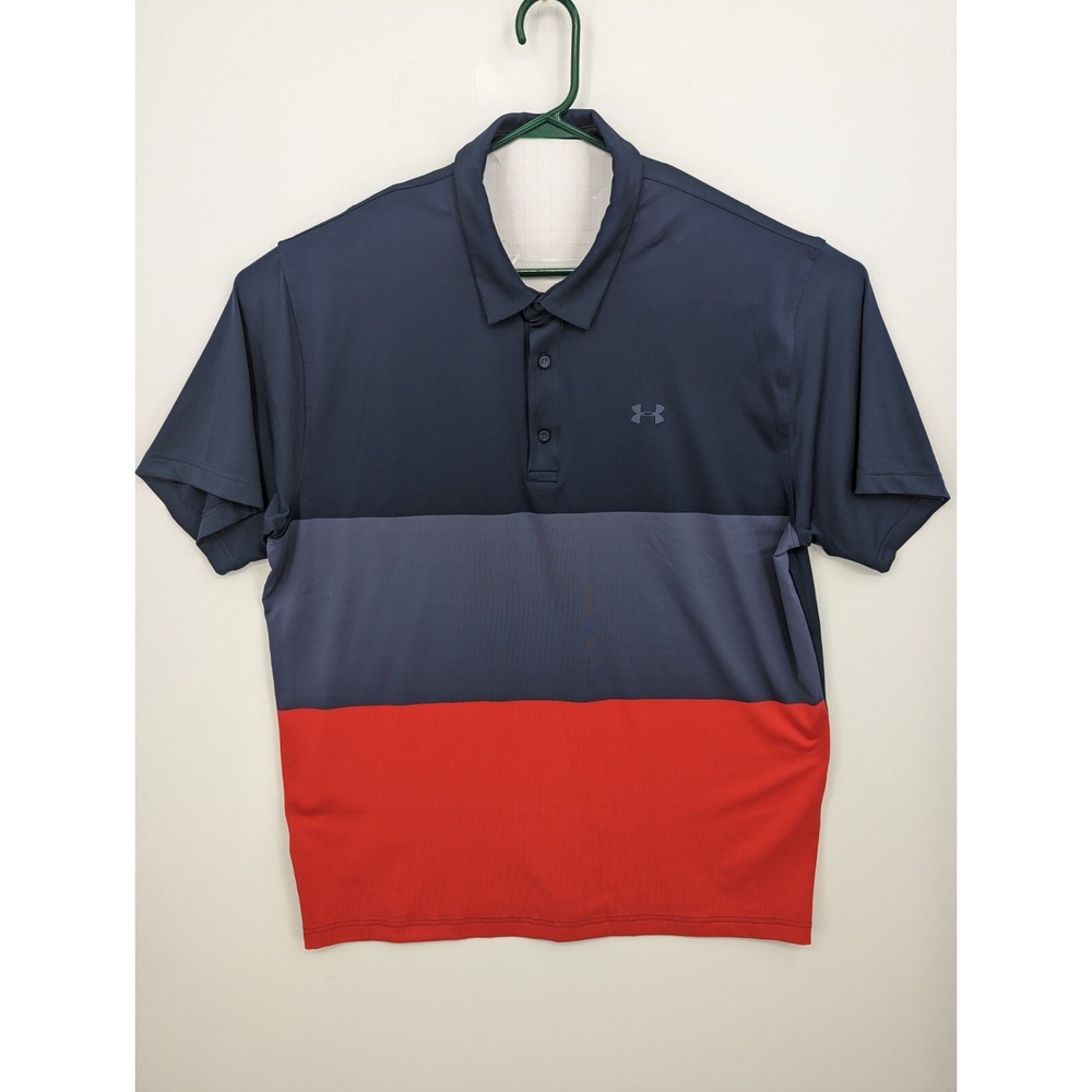 Under Armour Men's Playoff Polo Short Sleeve Golf Shirt, Blue Red, 2XL, NICE!